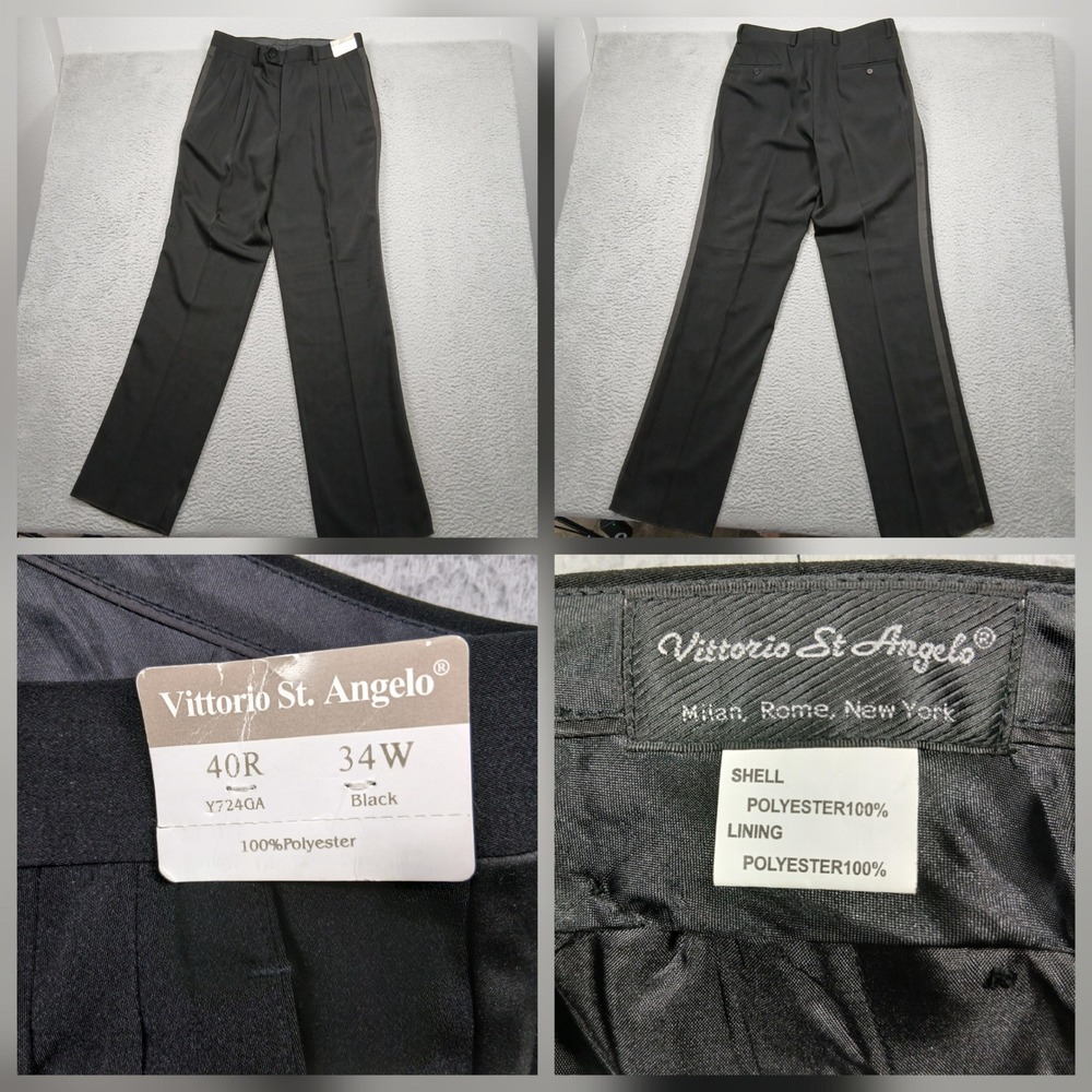 Vittorio St. Angelo‎ Dress Pants Mens 34W Black Flat Front NWT